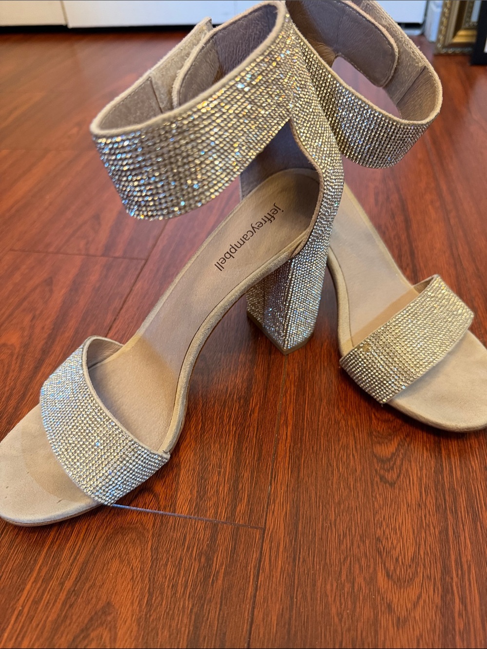 Jeffrey Campbell Champagne/Nude crystal-Embellished Block Heel Sandals